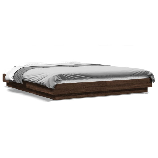 Estructura cama con luces LED madera marrón roble 160x200 cm
