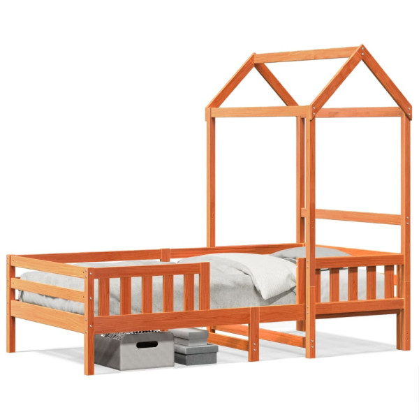 Estructura cama con techo madera maciza pino marrón 90x200 cm