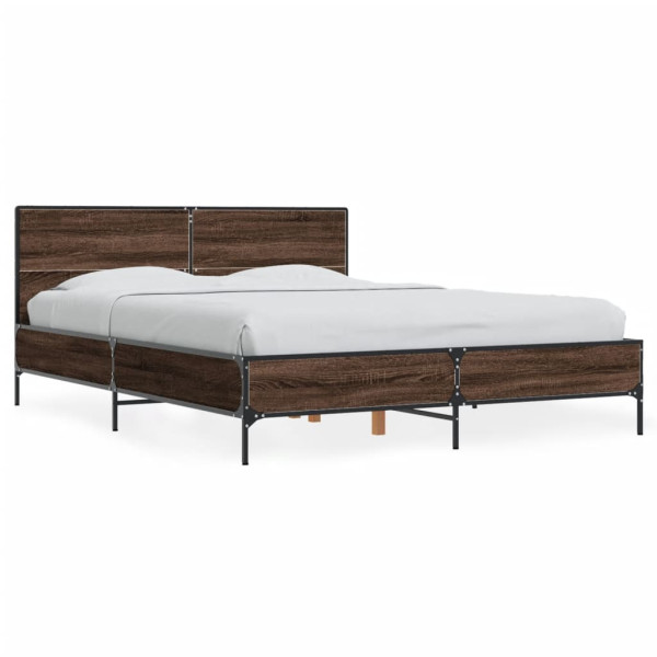 Estructura cama madera ingeniería metal marrón roble 140x190 cm