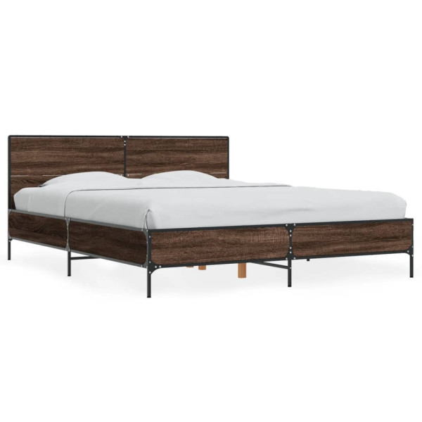 Estructura cama madera ingeniería metal marrón roble 160x200 cm