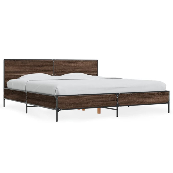 Estructura cama madera ingeniería metal marrón roble 200x200 cm