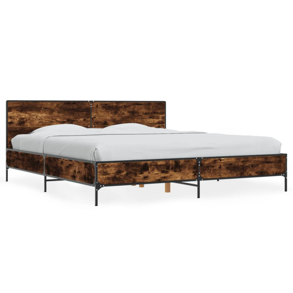 Estructura cama madera ingeniería metal roble ahumado 180x200cm