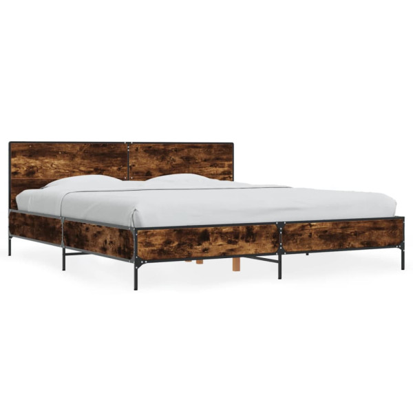 Estructura cama madera ingeniería metal roble ahumado 200x200cm