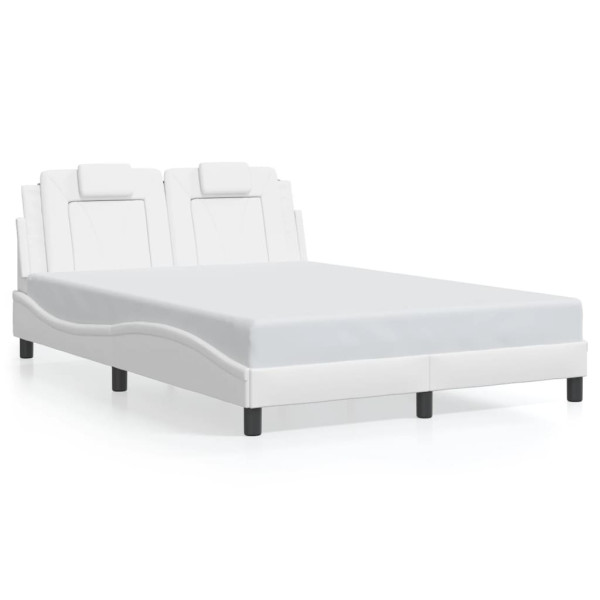 Estructura de cama cabecero cuero sintético blanco 140x200 cm