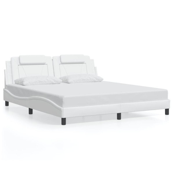 Estructura de cama cabecero cuero sintético blanco 180x200 cm