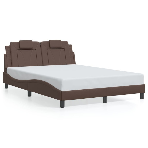 Estructura de cama cabecero cuero sintético marrón 140x190 cm