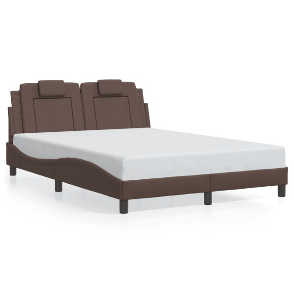 Estructura de cama cabecero cuero sintético marrón 140x200 cm