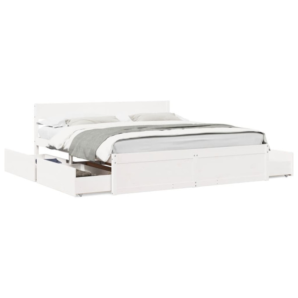 Estructura de cama cajones madera maciza pino blanco 180x200 cm