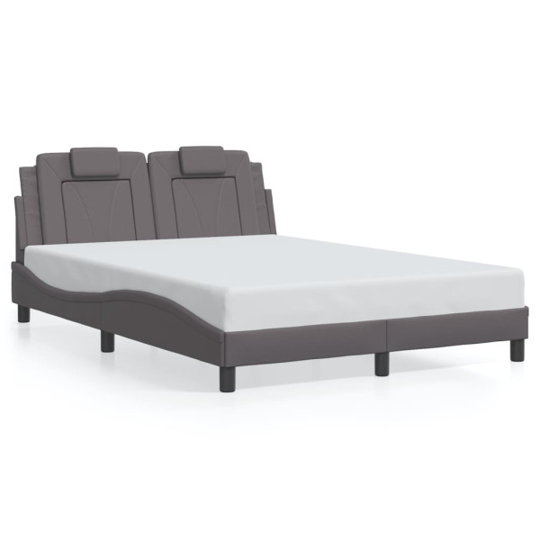 Estructura de cama con cabecero cuero sintético gris 140x200cm