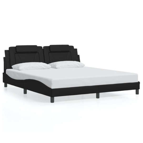 Estructura de cama con cabecero cuero sintético negro 180x200cm