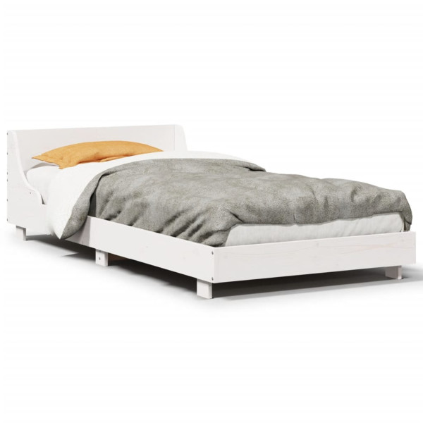 Estructura de cama con cabecero madera de pino blanca 90x200 cm
