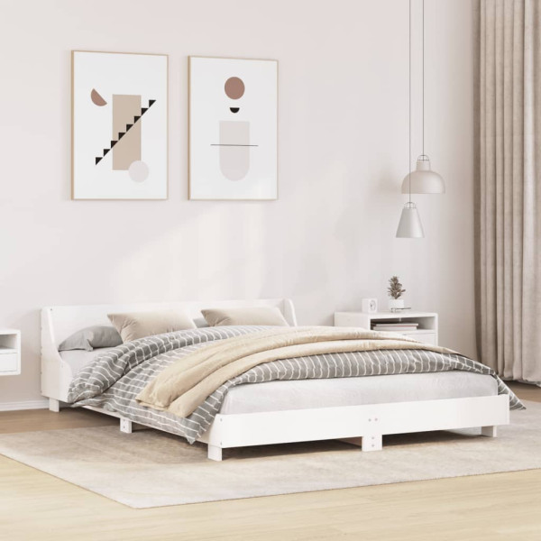 Estructura de cama con cabecero madera pino blanco 135x190 cm