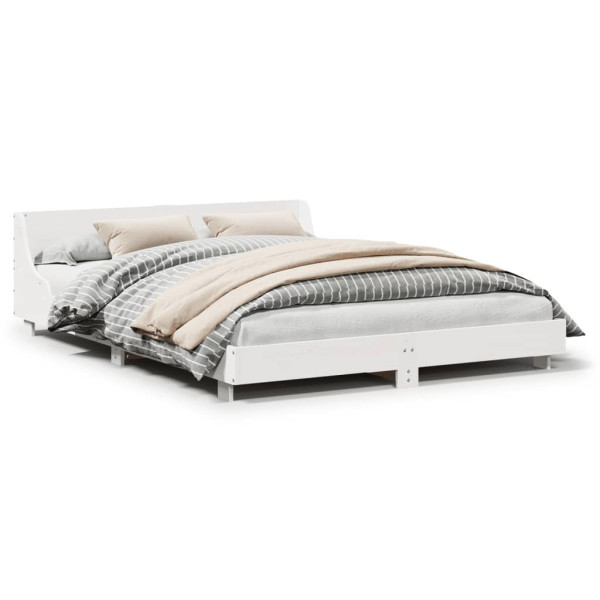 Estructura de cama con cabecero madera pino blanco 160x200 cm