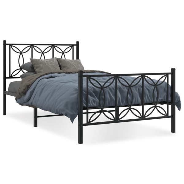 Estructura de cama con cabecero y estribo metal negro 100x190cm