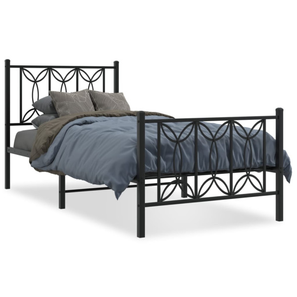 Estructura de cama con cabecero y estribo metal negro 90x190 cm
