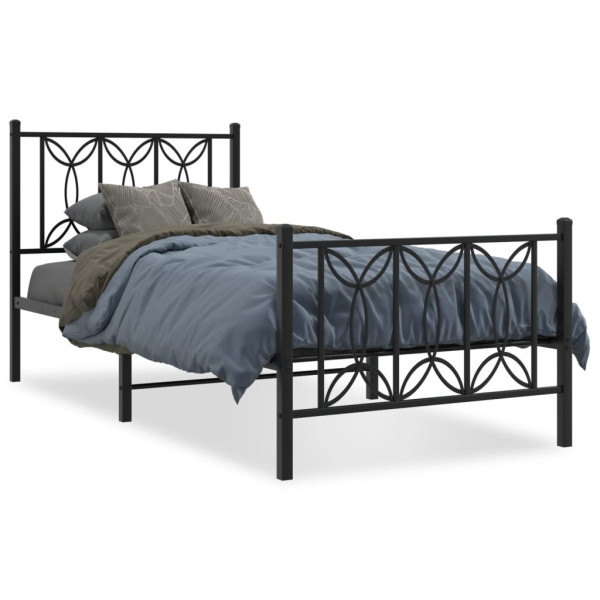 Estructura de cama con cabecero y estribo metal negro 90x200 cm