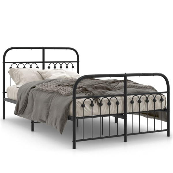 Estructura de cama con cabecero y pie metal negro 120x190 cm