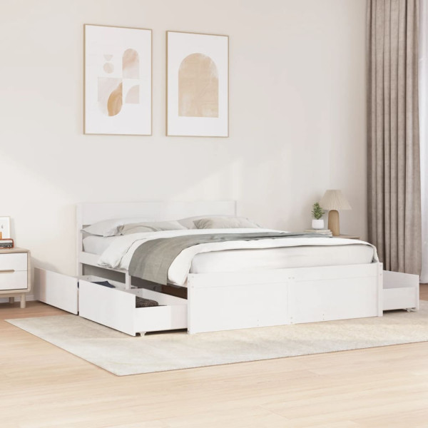 Estructura de cama con cajones madera de pino blanca 150x200cm