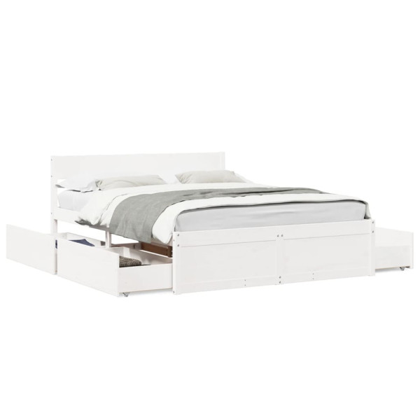 Estructura de cama con cajones madera de pino blanca 160x200 cm