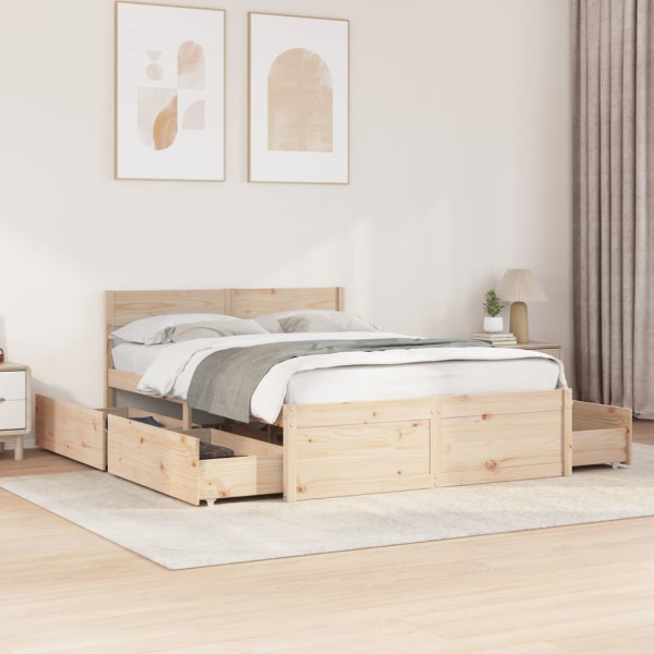 Estructura de cama con cajones madera maciza pino 120x190 cm