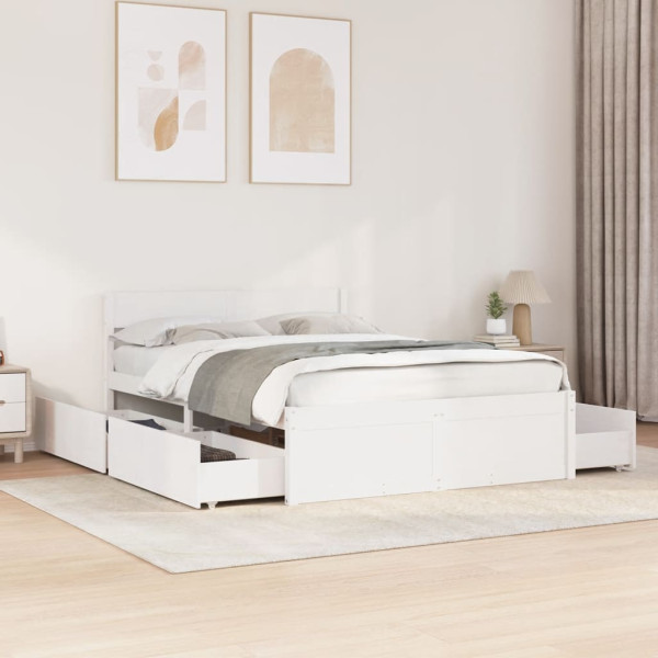Estructura de cama con cajones madera pino blanco 120x190 cm