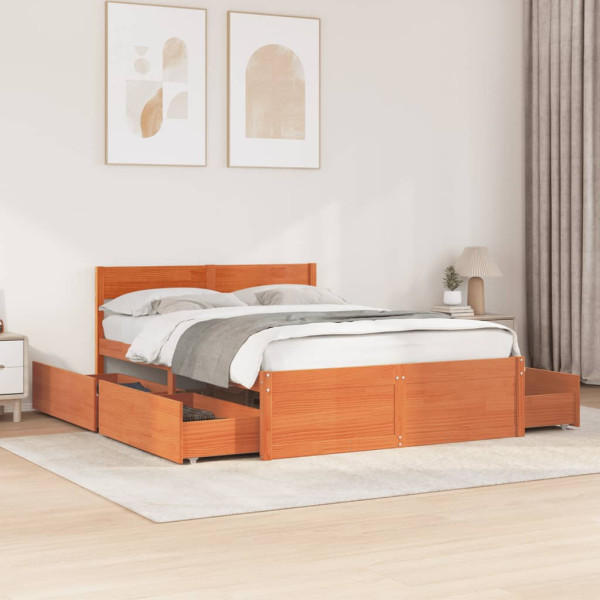 Estructura de cama con cajones madera pino marrón 120x190 cm
