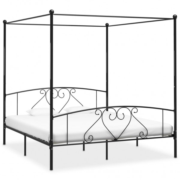 Estructura de cama con dosel metal negro 180x200 cm