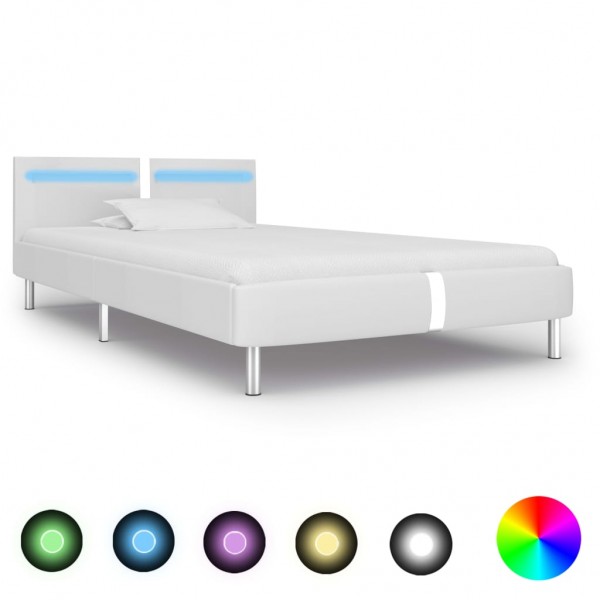 Estructura de cama con LED de cuero sintético blanco 90x200 cm