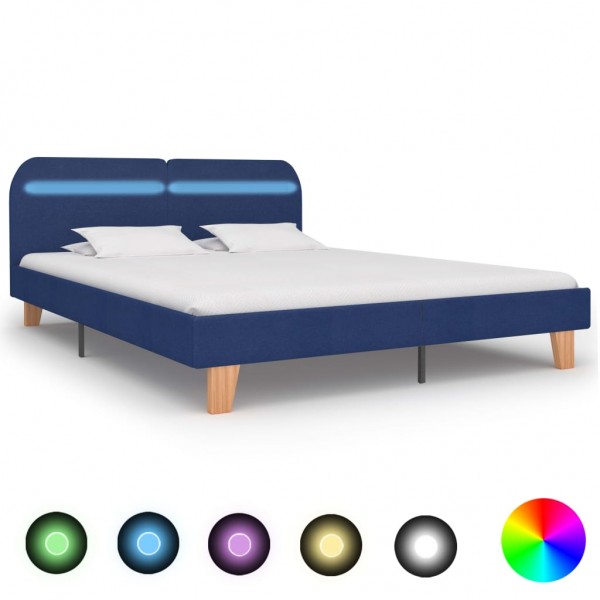 Estructura de cama con LED tela azul 180x200 cm