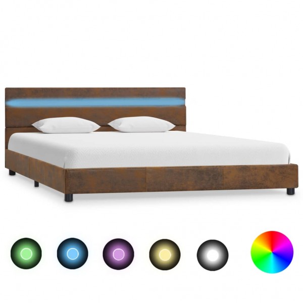 Estructura de cama con LED tela marrón 140x200 cm