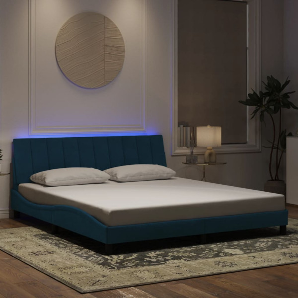 Estructura de cama con luces LED terciopelo azul 180x200 cm