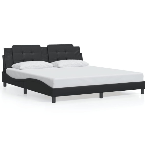 Estructura de cama con luz LED cuero sintético negro 180x200 cm