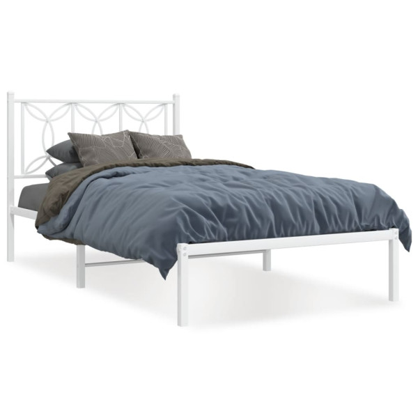 Estructura de cama de metal con cabecero blanco 100x190 cm