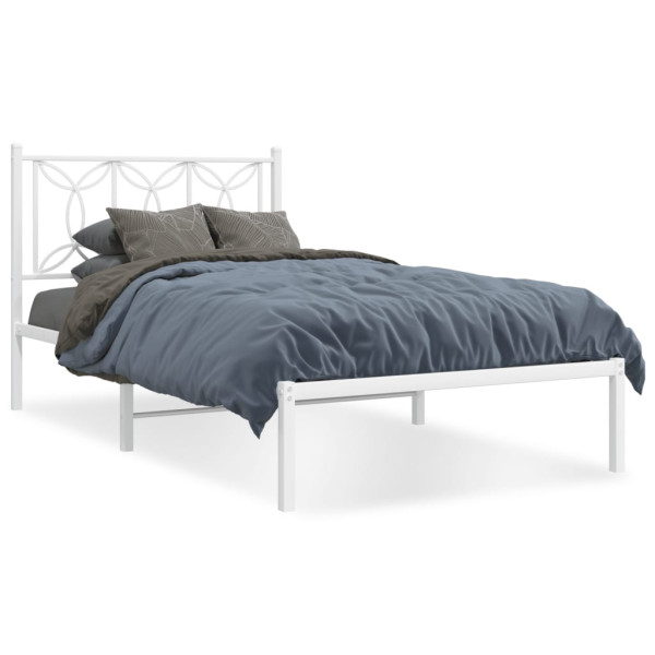 Estructura de cama de metal con cabecero blanco 100x200 cm
