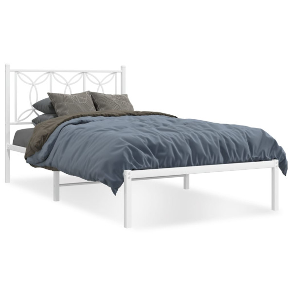 Estructura de cama de metal con cabecero blanco 107x203 cm