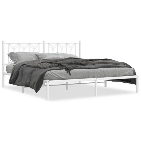 Estructura de cama de metal con cabecero blanco 183x213 cm