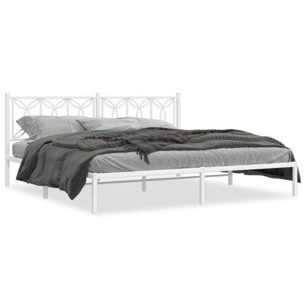 Estructura de cama de metal con cabecero blanco 193x203 cm