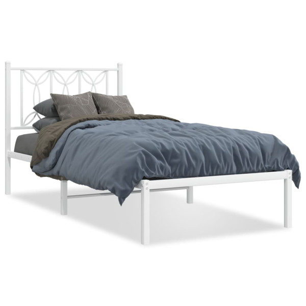 Estructura de cama de metal con cabecero blanco 90x190 cm