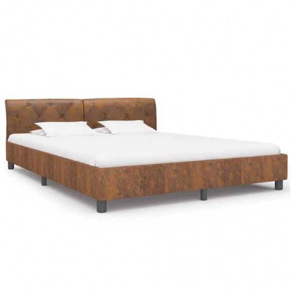 Estructura de cama de piel de ante artificial marrón 160x200 cm