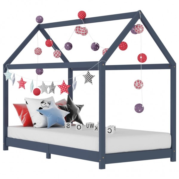 Estructura de cama infantil madera maciza pino gris 70x140 cm