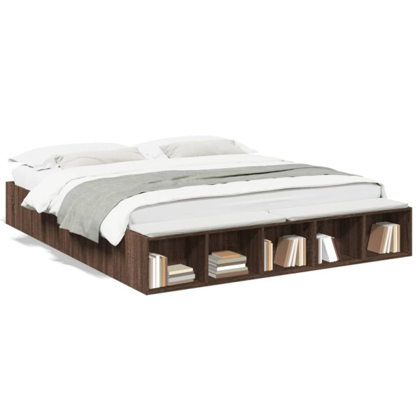 Estructura de cama madera de ingeniería marrón roble 200x200 cm