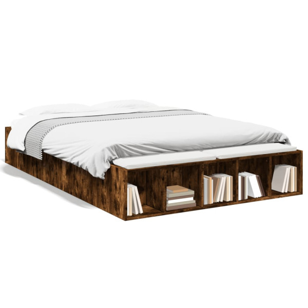 Estructura de cama madera de ingeniería roble ahumado 140x190cm
