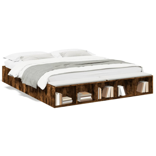 Estructura de cama madera de ingeniería roble ahumado 200x200cm