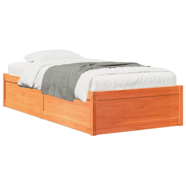Estructura de cama madera maciza de pino marrón cera 90x200 cm