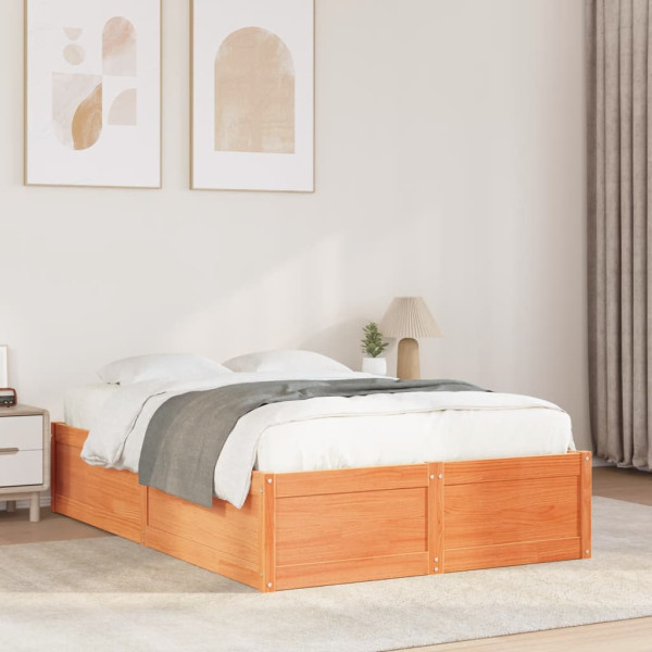 Estructura de cama madera maciza pino marrón cera 120x190 cm