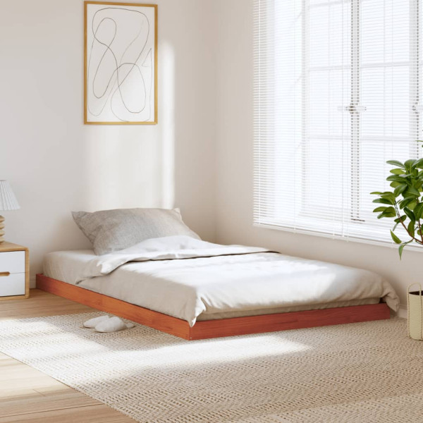 Estructura de cama madera maciza pino marrón cera 120x200 cm