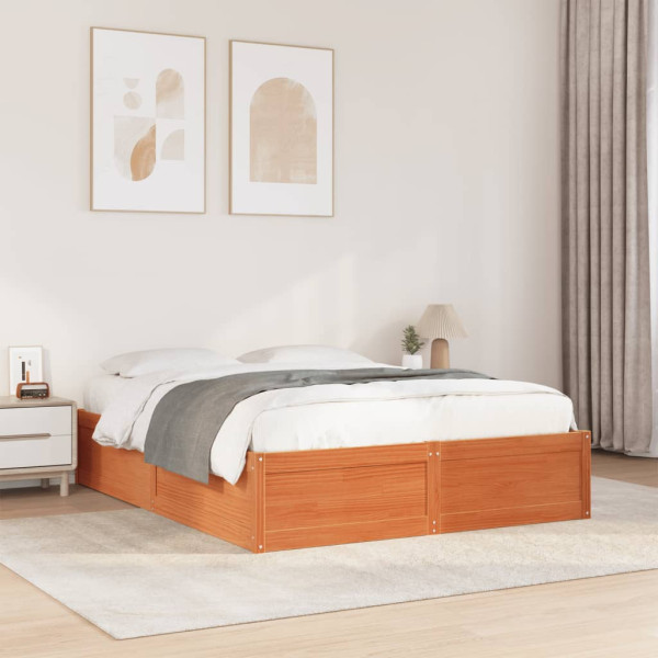 Estructura de cama madera maciza pino marrón cera 140x190 cm