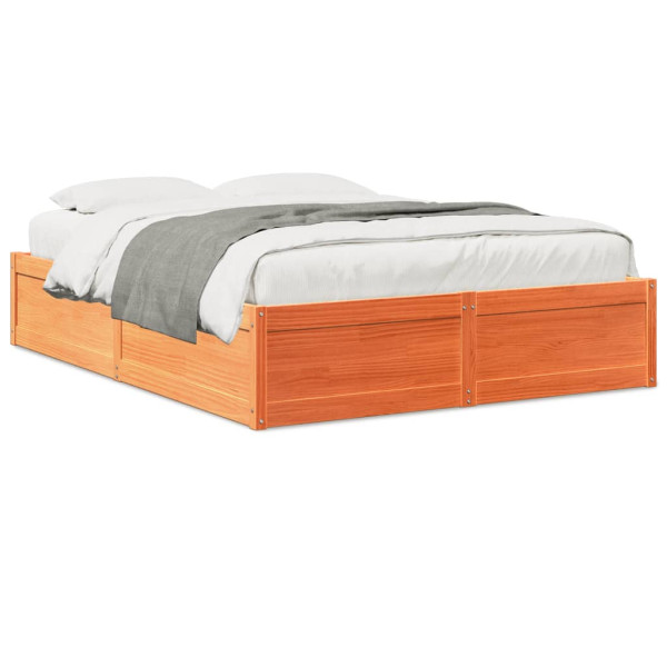 Estructura de cama madera maciza pino marrón cera 140x200 cm