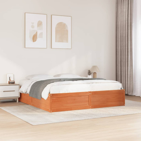 Estructura de cama madera maciza pino marrón cera 180x200 cm