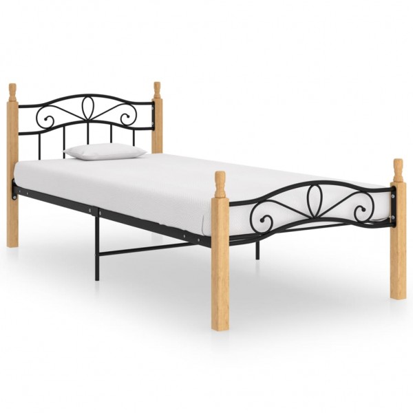 Estructura de cama madera maciza roble metal negro 100x200 cm